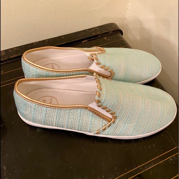 Jack Rogers Shoes - *Jack Rogers* Aqua Glitter Gold Tweed SlipOn Sz10
